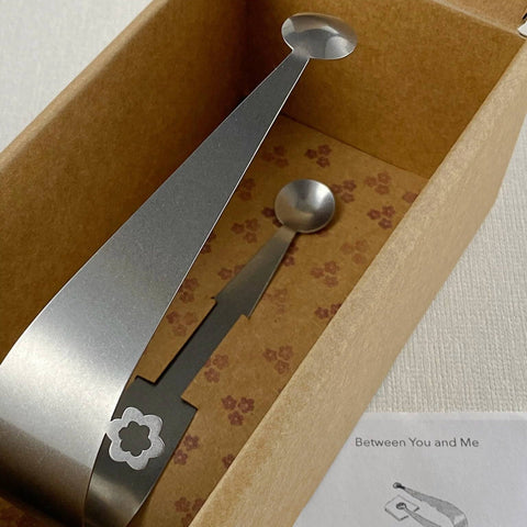 Stainless steel between you and me domed serving tongs in hand stamped gift box