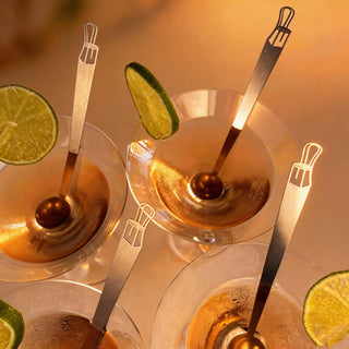 Four Best Seat in the House tiny serving ladles in Bentwood and Cabriole styles resting in coupe glasses with lime garnish