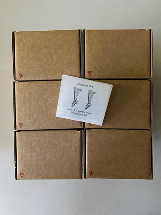 Kraft gift boxes with care slip for Stepping Out serving pieces
