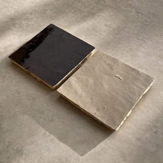 Cocoa Brown and Soft Cream handcrafted ceramic table tiles with glossy and softly textured finishes