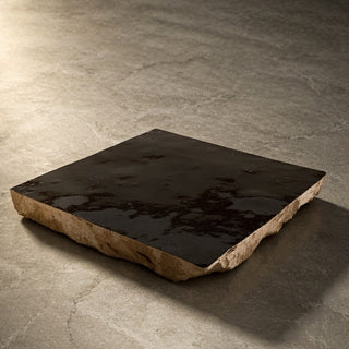 Cocoa Brown handcrafted ceramic table tile showing glossy dark surface and natural clay edge