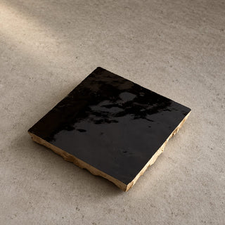 Single Cocoa Brown ceramic table tile handcrafted in Morocco and hand finished in studio