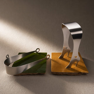 Garden Green and Golden Sun ceramic table tiles styled with handcrafted stainless steel serving pieces